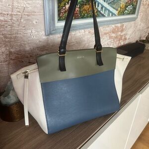 Furla Tricolor Tote Bag in Blue, White, and Gray